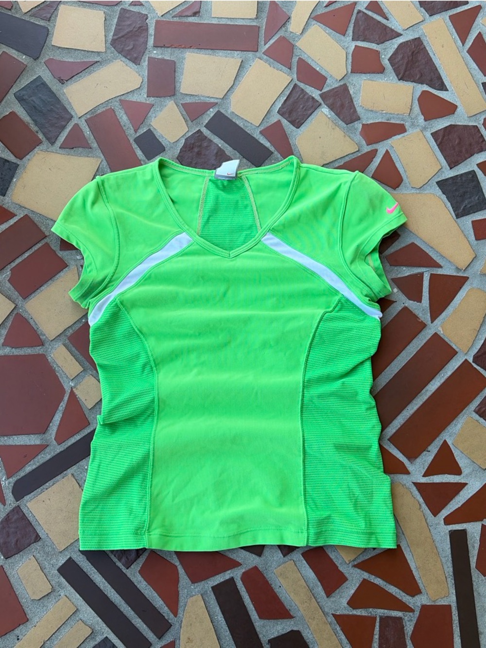 Vintage Y2k Nike Green Baby Tee with White Accents And Pink Logo